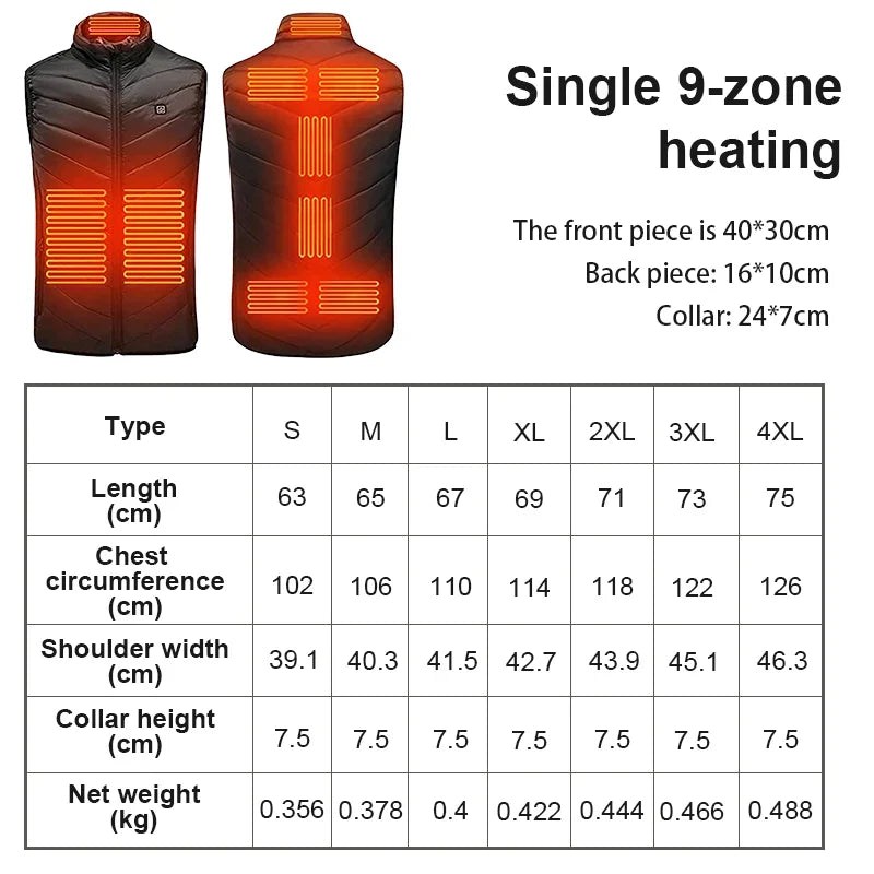 Heated Vest | Carbon Fiber 4-Zone & USB-Powered | Includes 10,000 mAh Battery