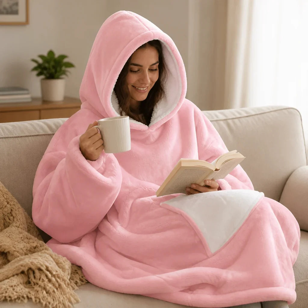 Hooded Blanket | Oversized Sherpa Fleece, Large Hood & Pocket
