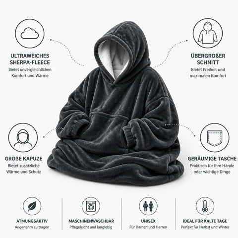 Hooded Blanket | Oversized Sherpa Fleece, Large Hood & Pocket