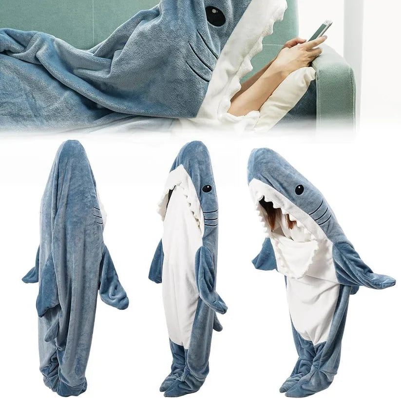 Hooded Blanket | Plush Flannel Fleece & Shark Design | Sizes S–XL