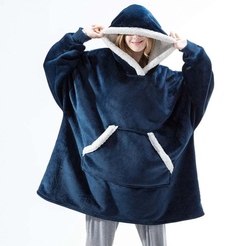 Hooded Blanket | Ultra-Soft Fleece & Wool Hood & Pockets | One Size