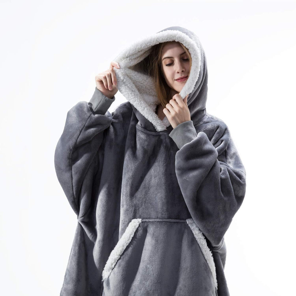Hooded Blanket | Ultra-Soft Fleece & Wool Hood & Pockets | One Size
