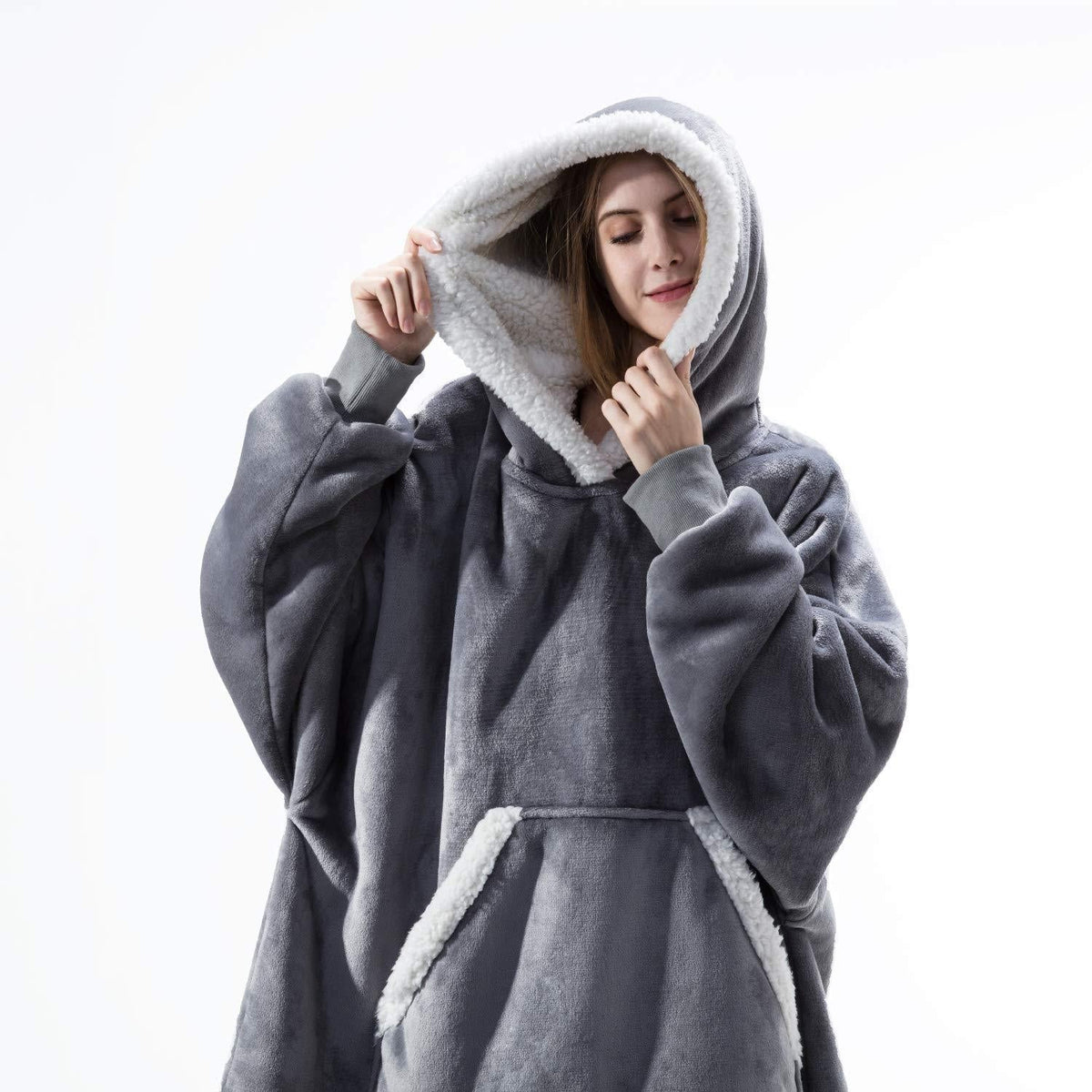 Hooded Blanket | Ultra-Soft Fleece & Wool Hood & Pockets | One Size