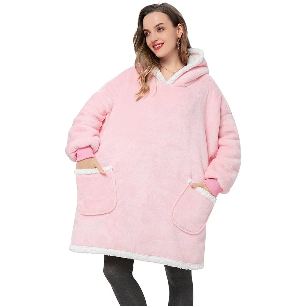 Hooded Blanket | Ultra-Soft Fleece & Wool Hood & Pockets | One Size