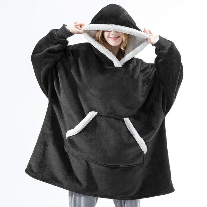Hooded Blanket | Ultra-Soft Fleece & Wool Hood & Pockets | One Size