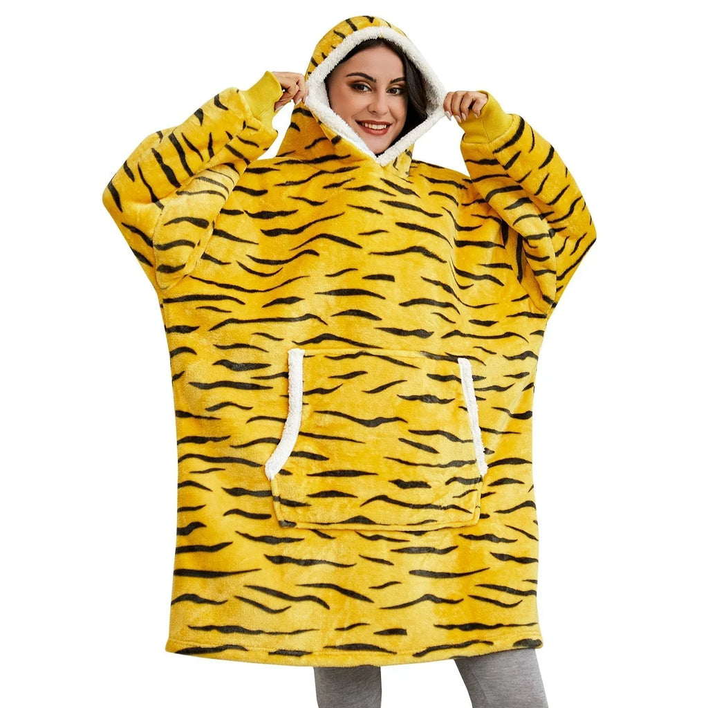 Hooded Blanket | Ultra-Soft Fleece & Wool Hood & Pockets | One Size