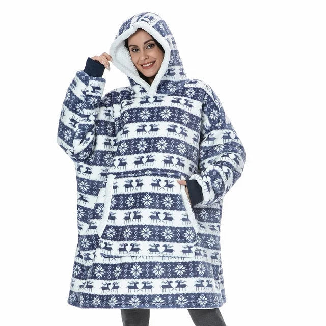 Hooded Blanket | Ultra-Soft Fleece & Wool Hood & Pockets | One Size