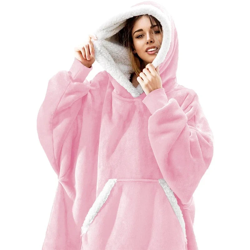 Hooded Blanket | Ultra-Soft Fleece & Wool Hood & Pockets | One Size