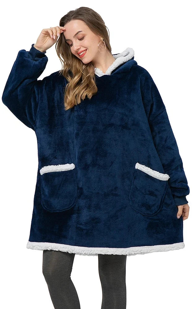 Hooded Blanket | Ultra-Soft Fleece & Wool Hood & Pockets | One Size