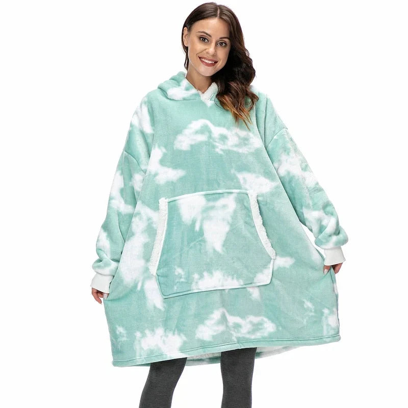 Hooded Blanket | Ultra-Soft Fleece & Wool Hood & Pockets | One Size