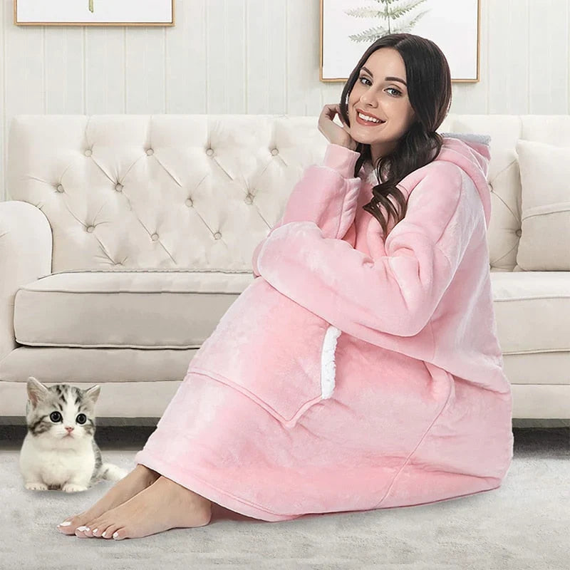 Hooded Blanket | Ultra-Soft Fleece & Wool Hood & Pockets | One Size