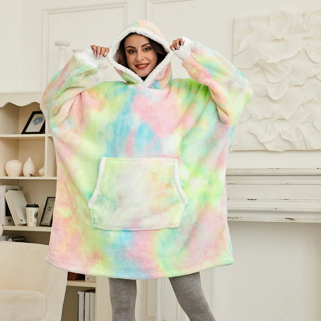 Hooded Blanket | Ultra-Soft Fleece & Wool Hood & Pockets | One Size