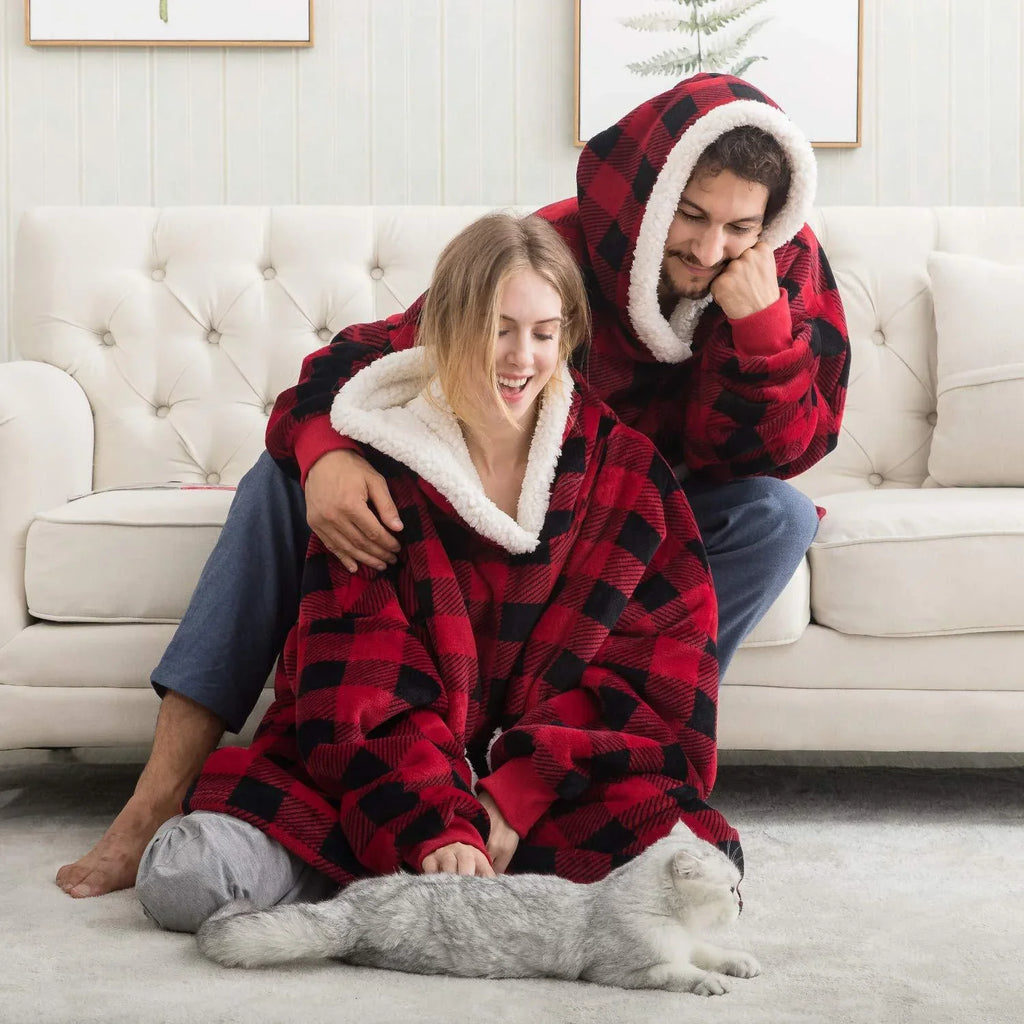 Hooded Blanket | Ultra-Soft Fleece & Wool Hood & Pockets | One Size