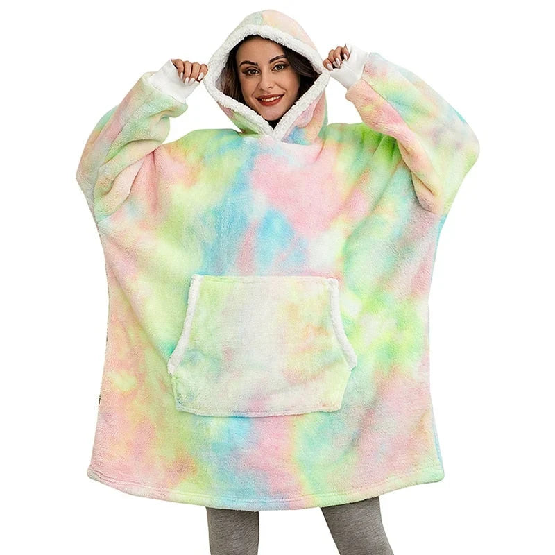Hooded Blanket | Ultra-Soft Fleece & Wool Hood & Pockets | One Size