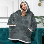 Hooded Blanket | Ultra-Soft Fleece & Wool Hood & Pockets | One Size
