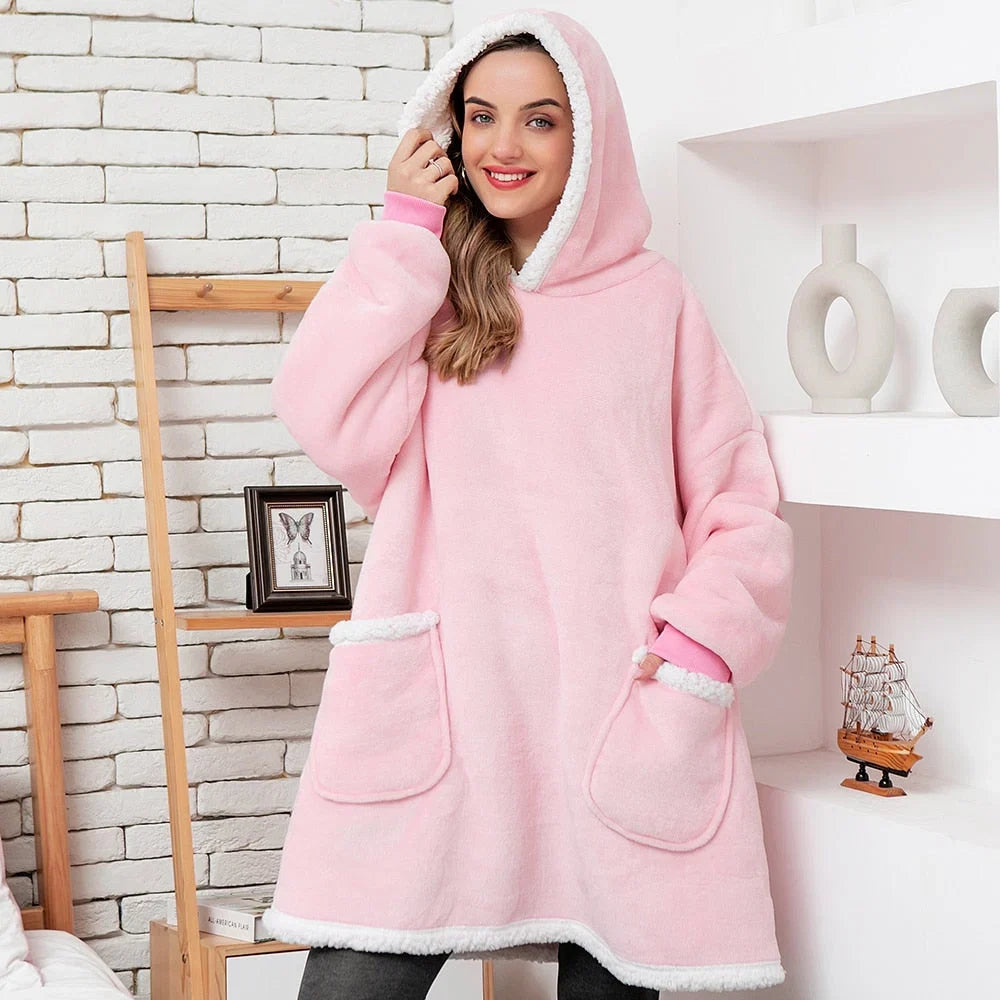 Hooded Blanket | Ultra-Soft Fleece & Wool Hood & Pockets | One Size