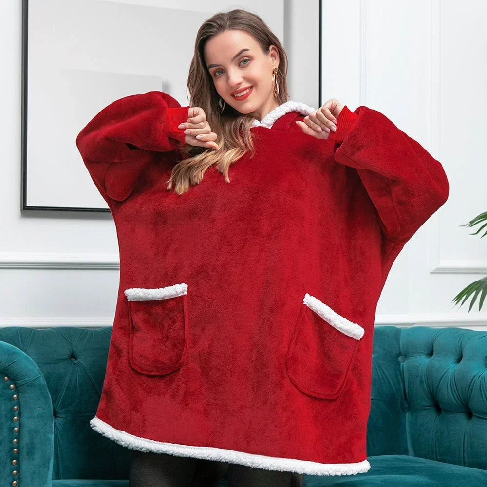 Hooded Blanket | Ultra-Soft Fleece & Wool Hood & Pockets | One Size