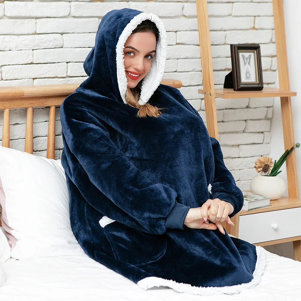 Hooded Blanket | Ultra-Soft Fleece & Wool Hood & Pockets | One Size