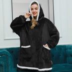 Hooded Blanket | Ultra-Soft Fleece & Wool Hood & Pockets | One Size