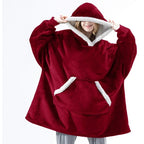 Hooded Blanket | Ultra-Soft Fleece & Wool Hood & Pockets | One Size