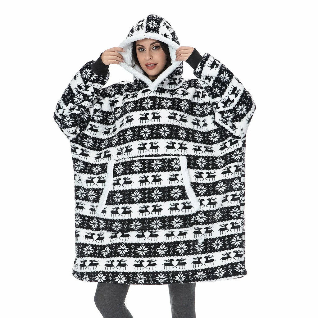 Hooded Blanket | Ultra-Soft Fleece & Wool Hood & Pockets | One Size