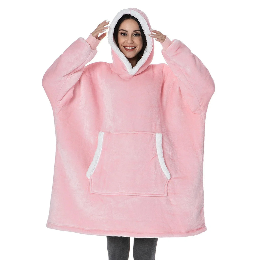 Hooded Blanket | Ultra-Soft Fleece & Wool Hood & Pockets | One Size