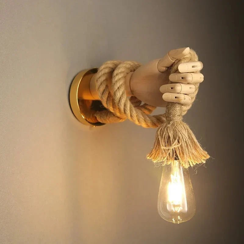 Indoor Wall Light | Retro Hemp Rope & Metal | Warm Glow