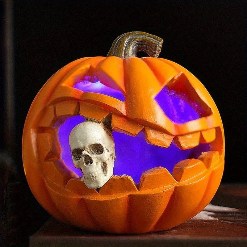 Jack O'Lantern | Realistic Carved Pumpkin & Skull | Durable Resin