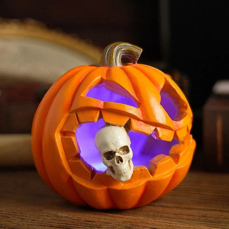 Jack O'Lantern | Realistic Carved Pumpkin & Skull | Durable Resin