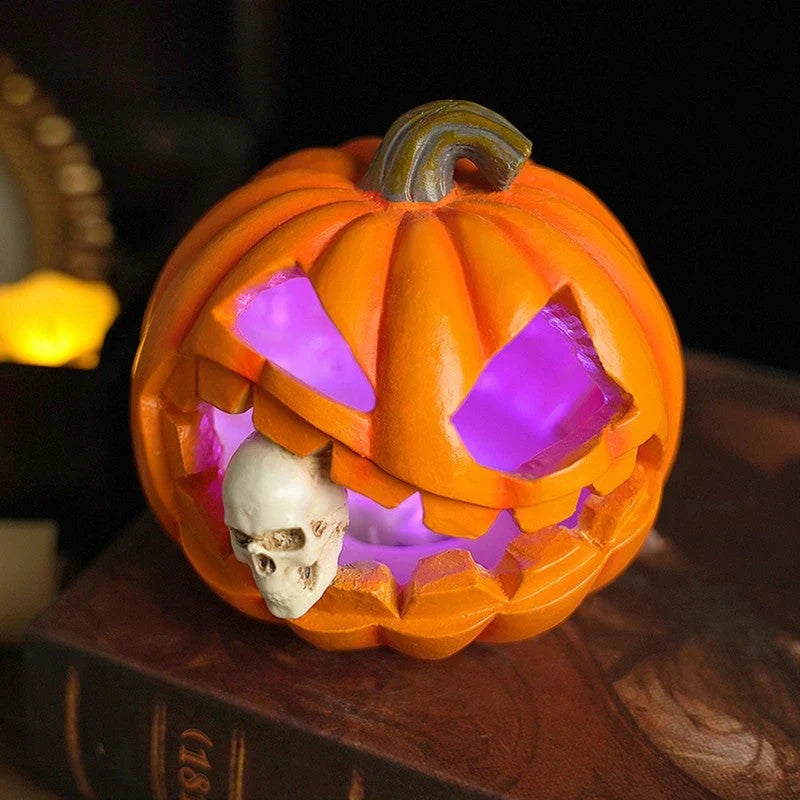Jack O'Lantern | Realistic Carved Pumpkin & Skull | Durable Resin