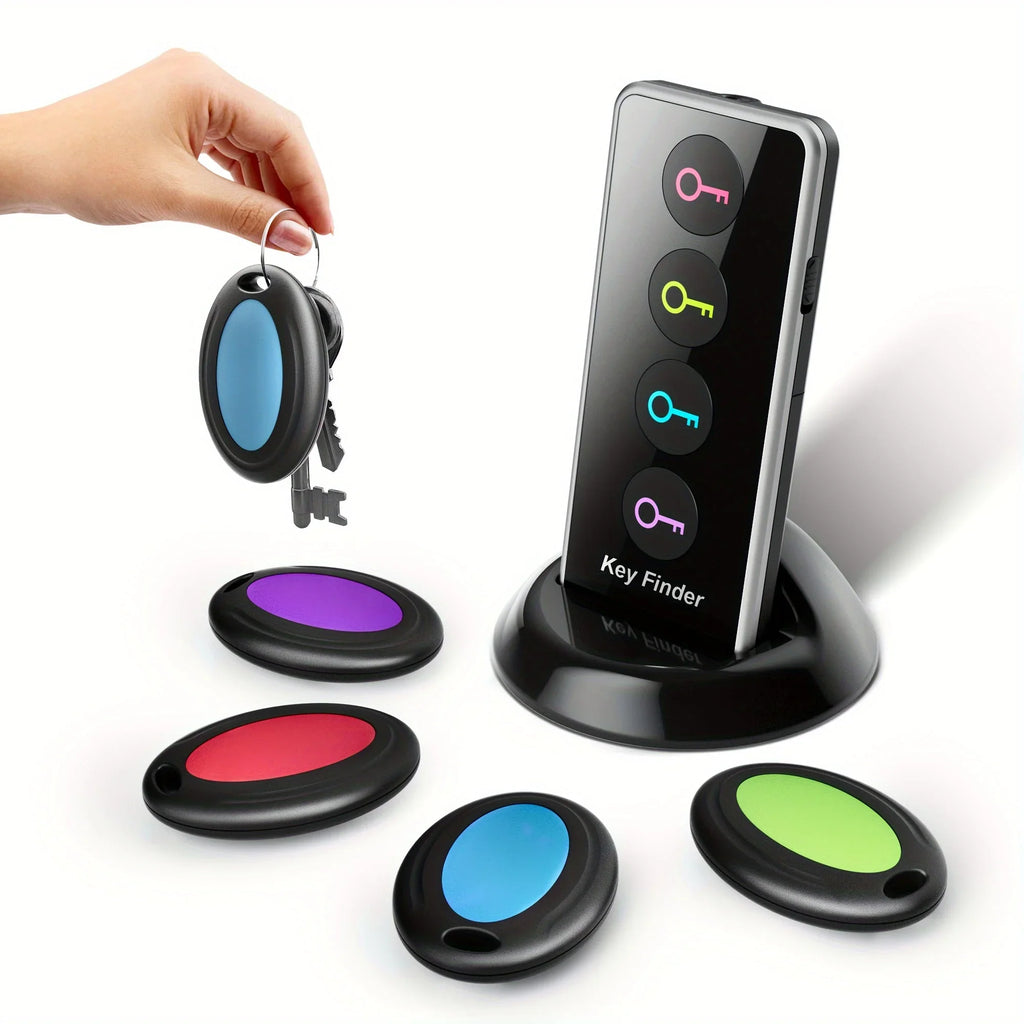 Key Finder Set | 4 Color-Coded Trackers With LED & Remote | Up To 30 m Range