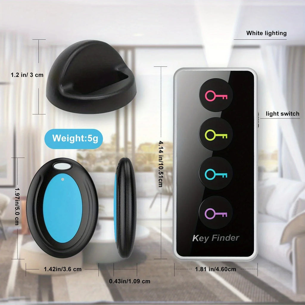 Key Finder Set | 4 Color-Coded Trackers With LED & Remote | Up To 30 m Range