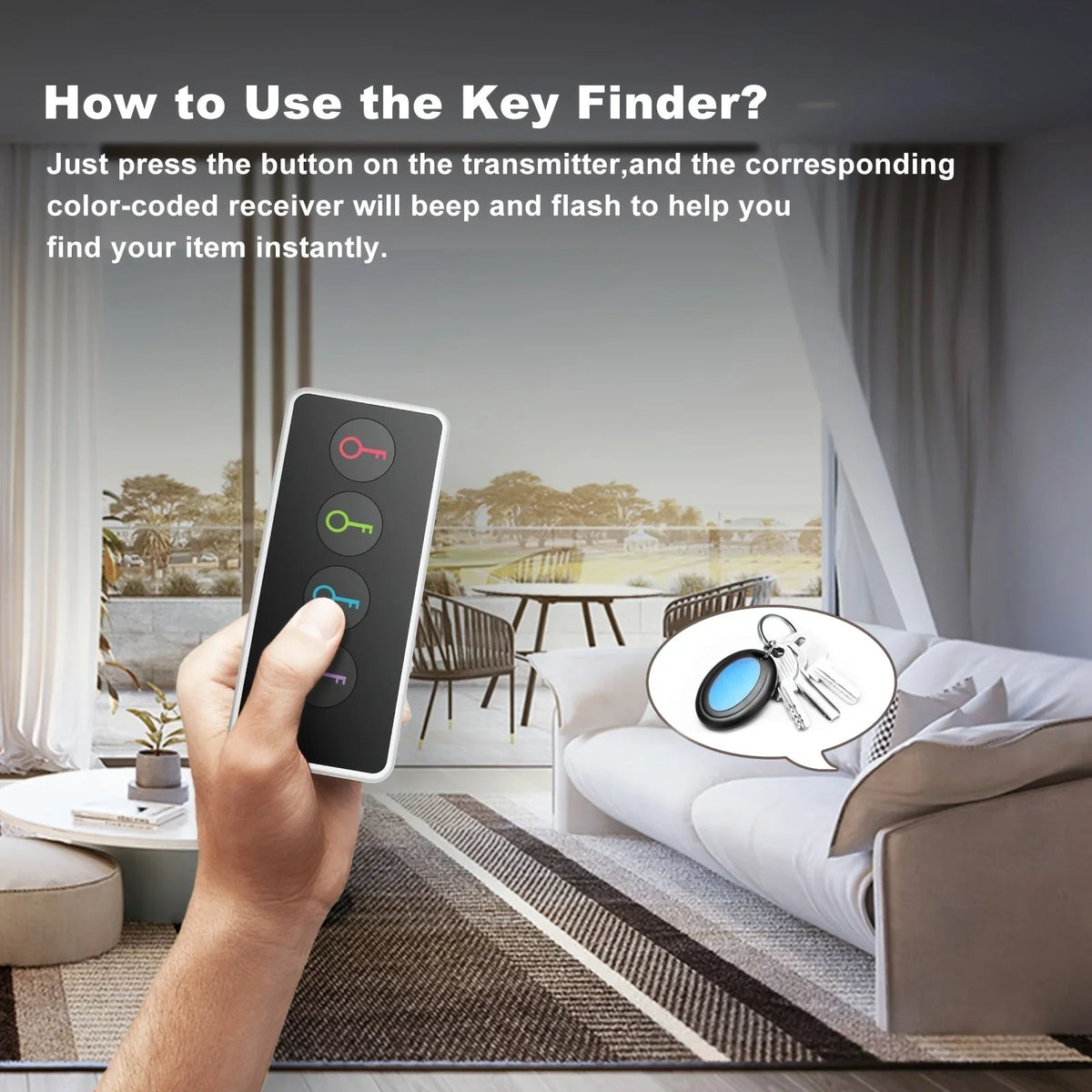 Key Finder Set | 4 Color-Coded Trackers With LED & Remote | Up To 30 m Range