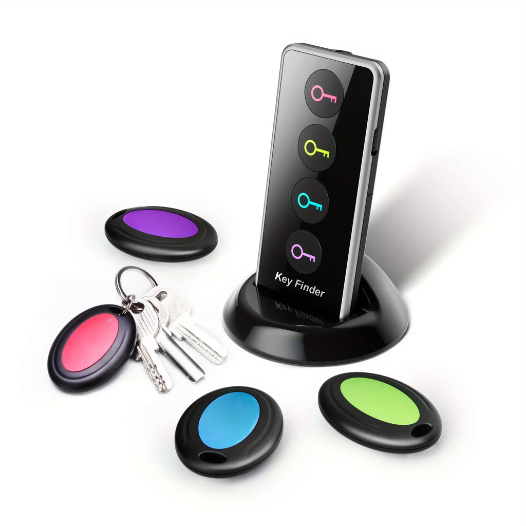 Key Finder Set | 4 Color-Coded Trackers With LED & Remote | Up To 30 m Range