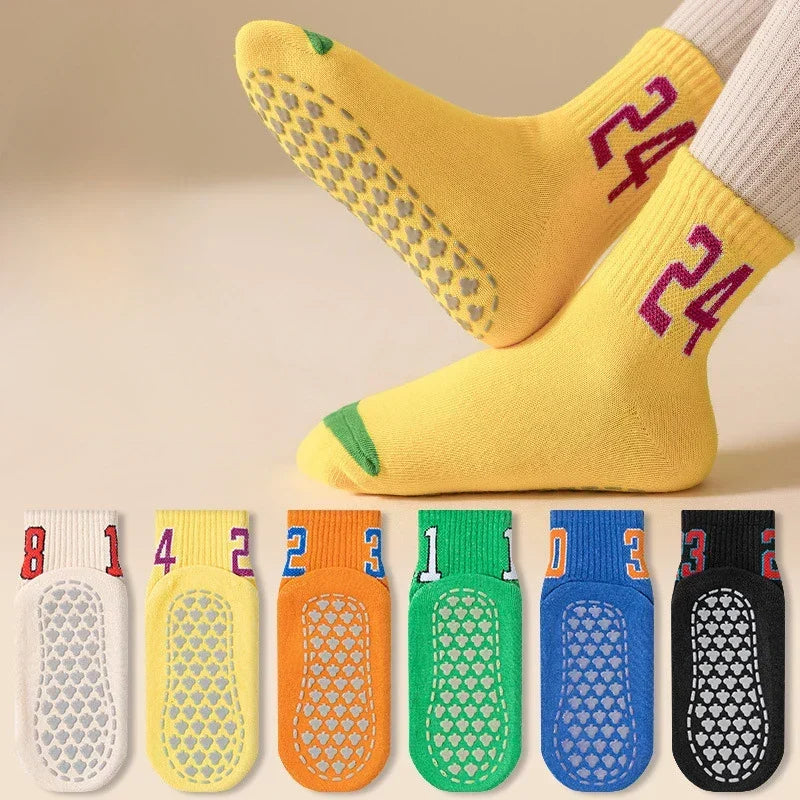 Kids' Socks | Non-Slip Grip Soles & Breathable Cotton Blend | 6 Pairs