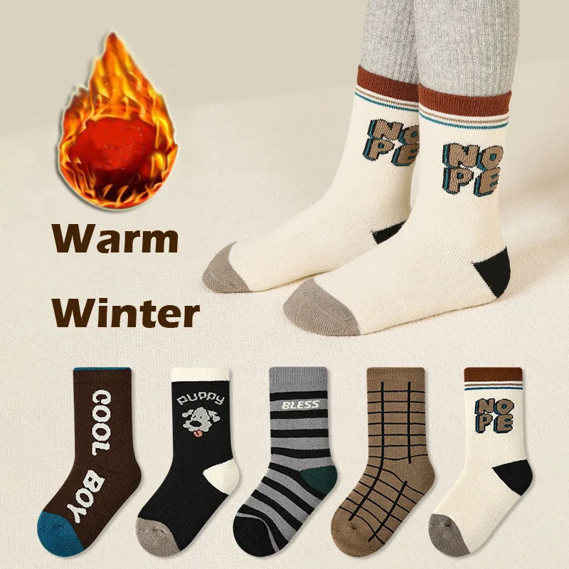 Kids Wool Socks | Wool Blend & Soft Lining | 5 Pairs