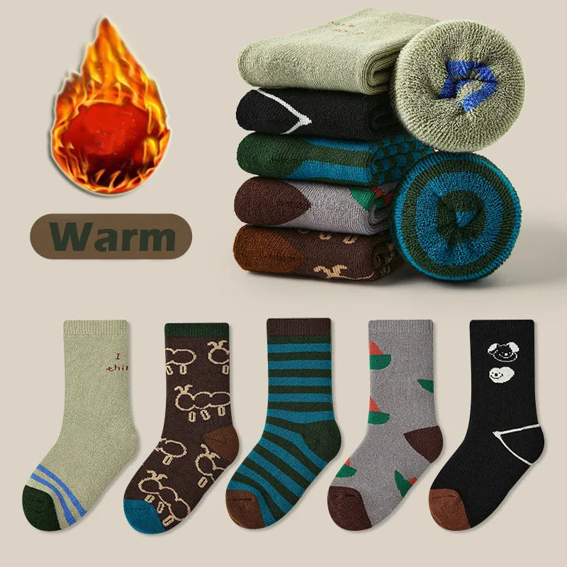 Kids Wool Socks | Wool Blend & Soft Lining | 5 Pairs