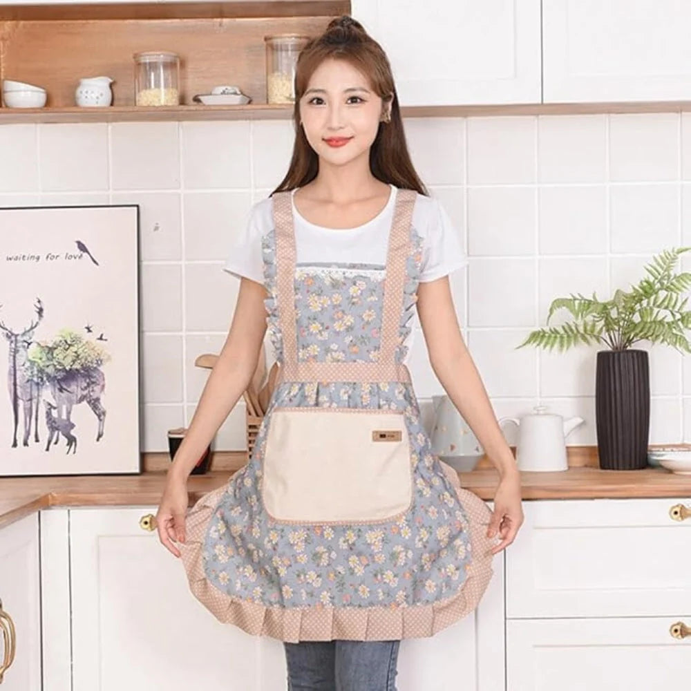 Kitchen Apron | Floral Cotton Waterproof & Oil-Resistant | Adjustable Strap