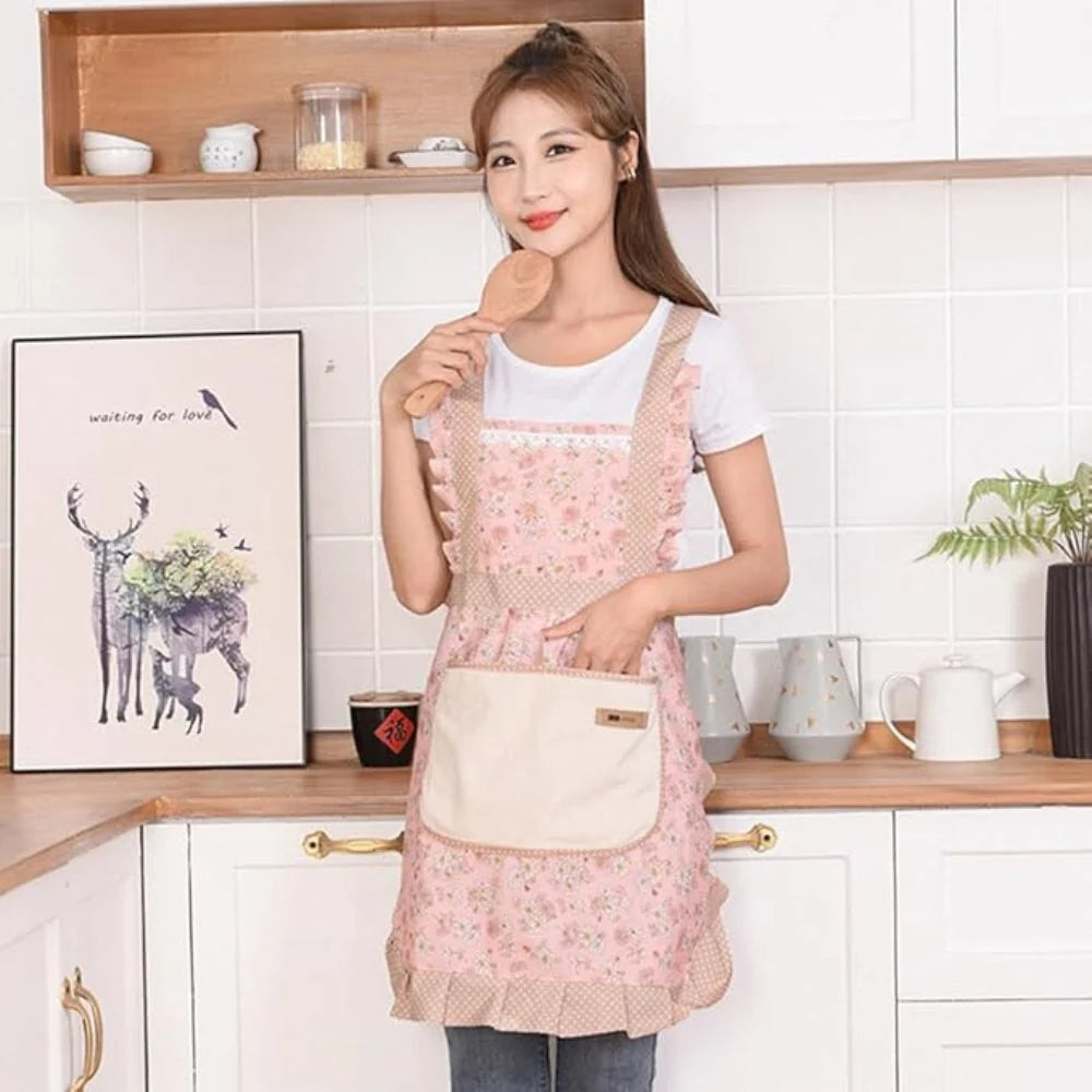 Kitchen Apron | Floral Cotton Waterproof & Oil-Resistant | Adjustable Strap