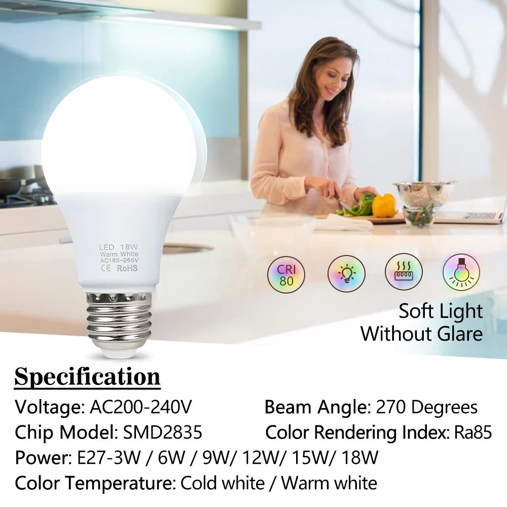 LED Bulb | Warm White Energy-Efficient Flicker-Free | E27 Base