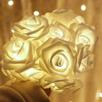 LED String Lights | Battery-Powered Warm White & Artificial Roses | 2 m