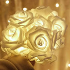 LED String Lights | Battery-Powered Warm White & Artificial Roses | 2 m