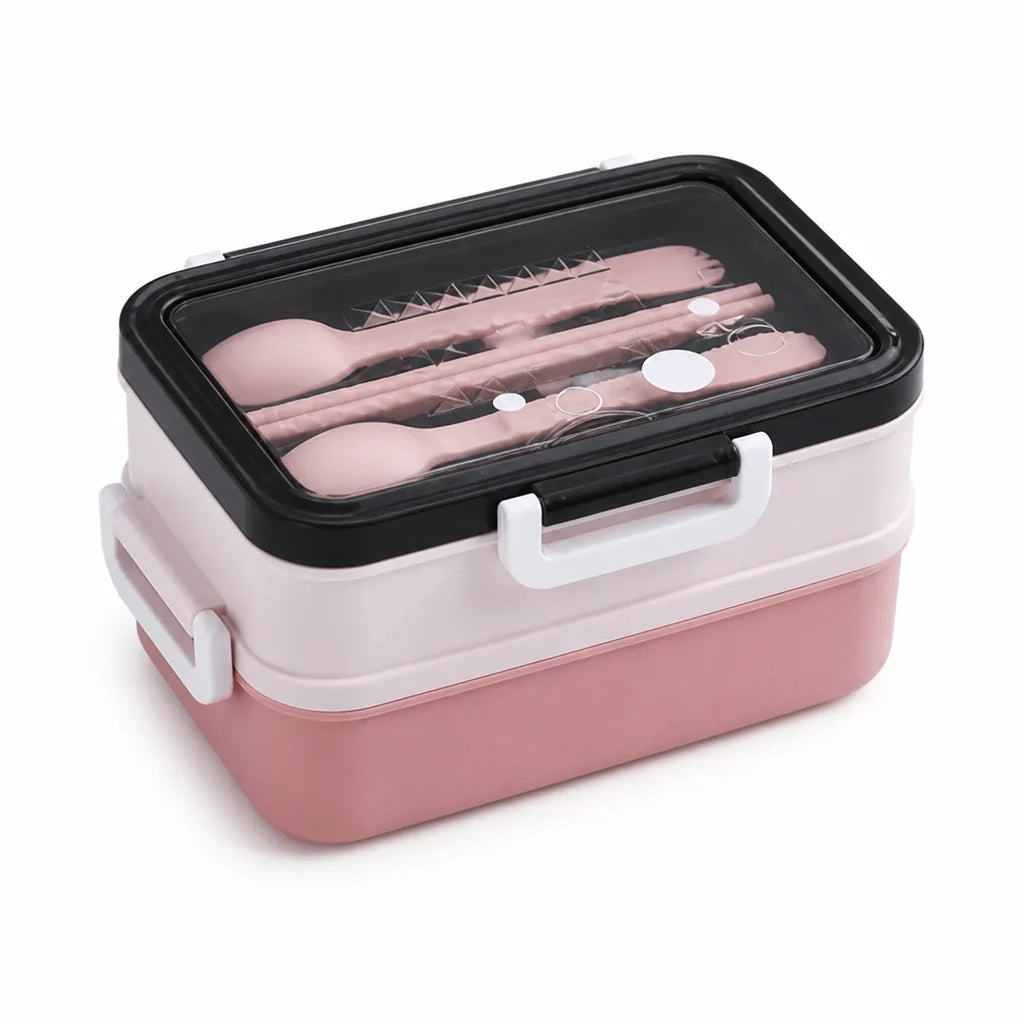 Lunchbox | Three-Compartment Double-Decker & Cutlery Included | 1.4L Capacity