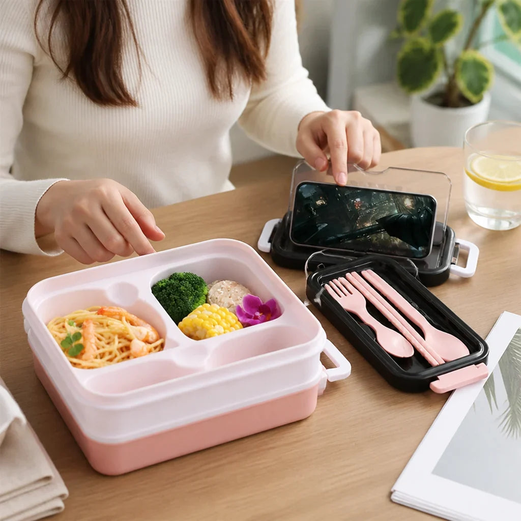 Lunchbox | Three-Compartment Double-Decker & Cutlery Included | 1.4L Capacity