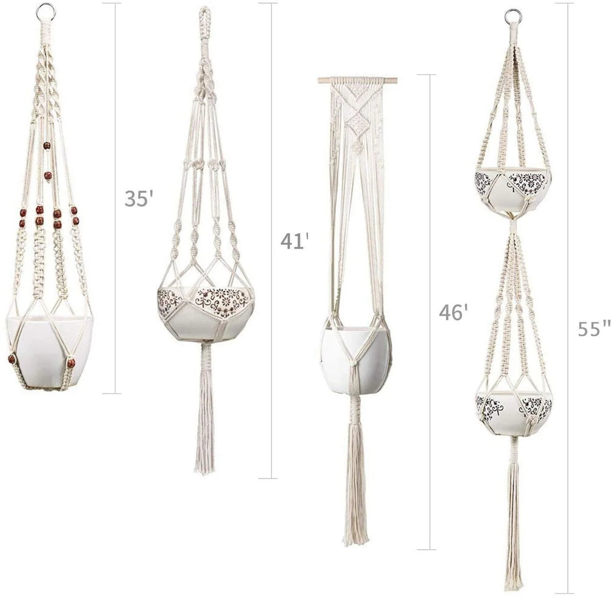 Macrame Plant Hangers | Handmade 100% Cotton | Set of 4