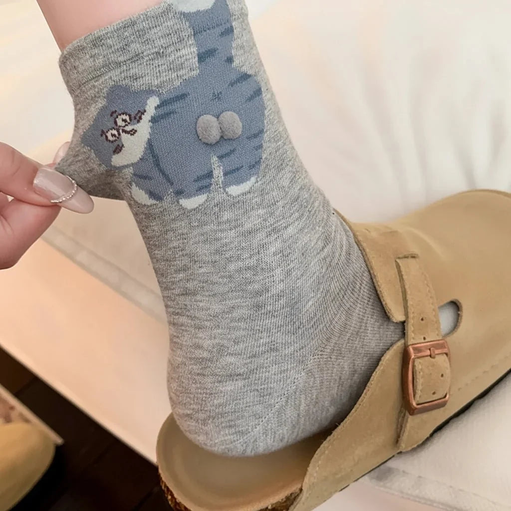 Mid-Calf Socks | Soft & Breathable Playful Cat Design | One Size Fits Most