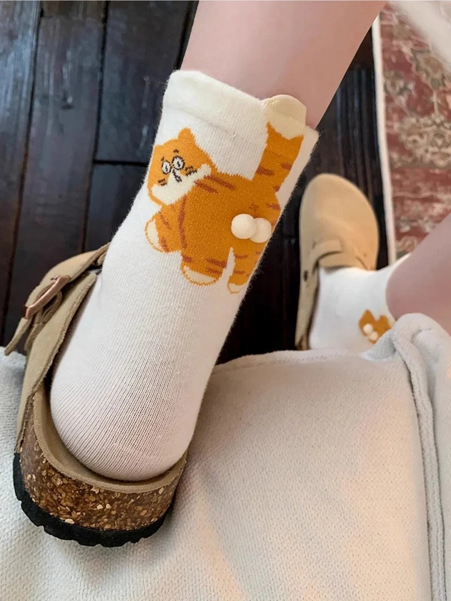 Mid-Calf Socks | Soft & Breathable Playful Cat Design | One Size Fits Most