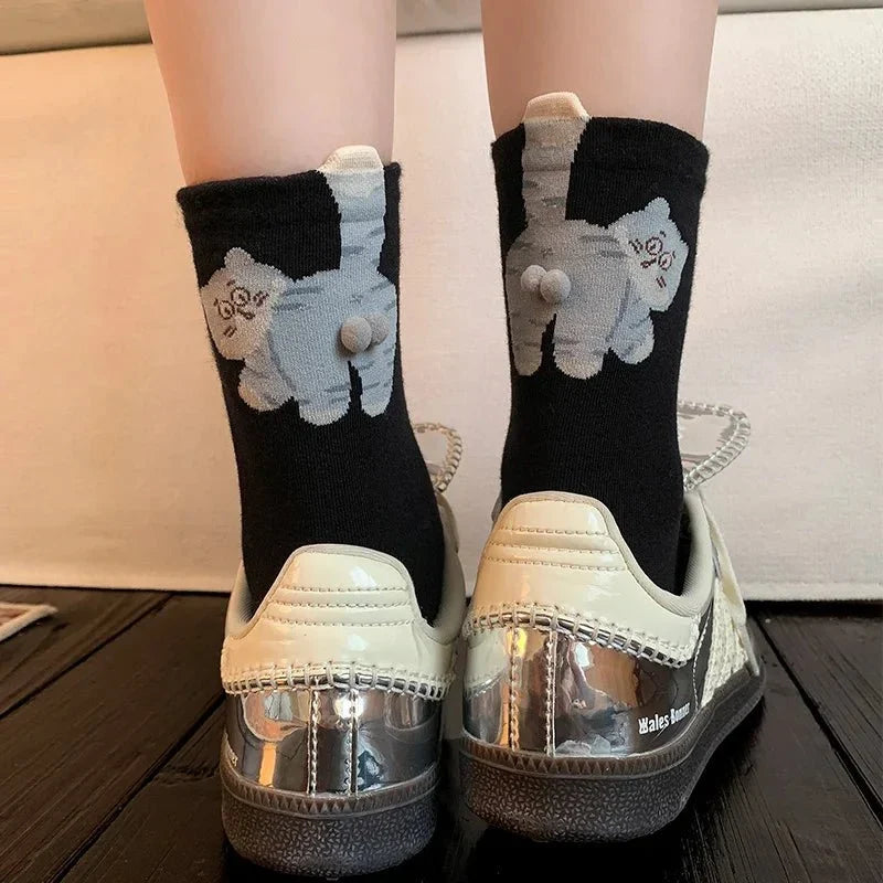 Mid-Calf Socks | Soft & Breathable Playful Cat Design | One Size Fits Most