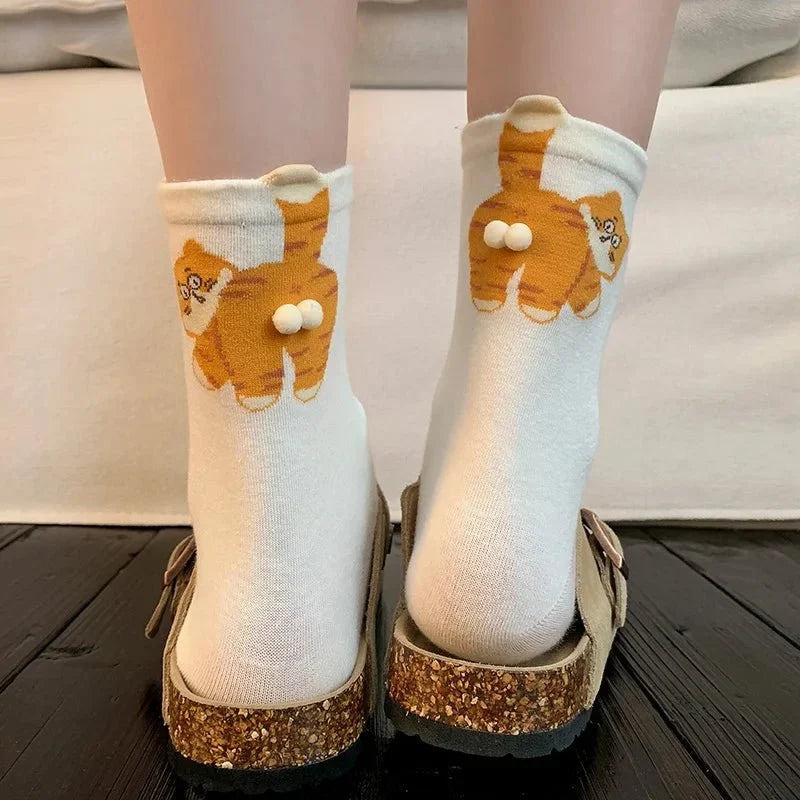 Mid-Calf Socks | Soft & Breathable Playful Cat Design | One Size Fits Most