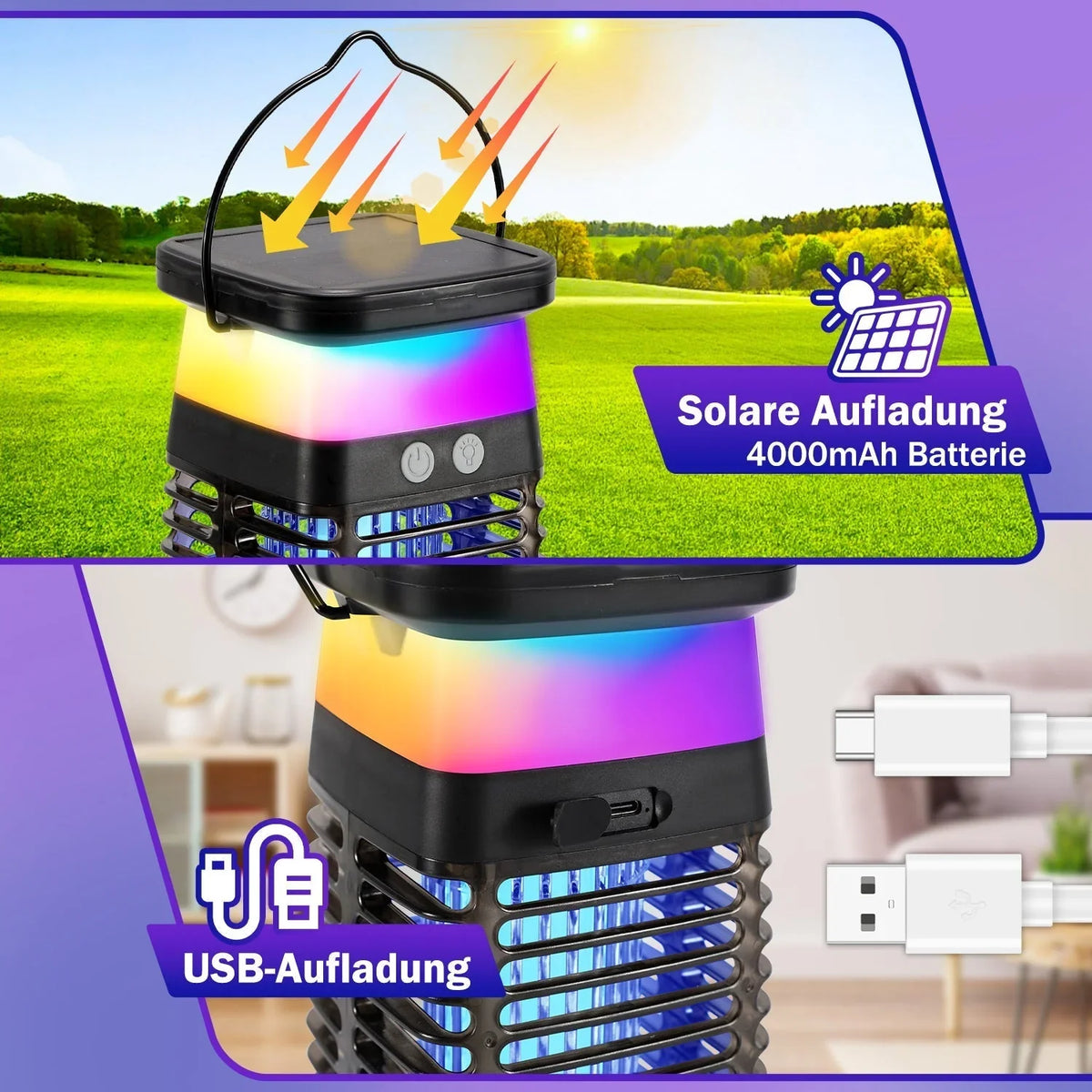 Mosquito Trap | UV Zapper & Solar & USB-C Rechargeable | IP65 Weatherproof
